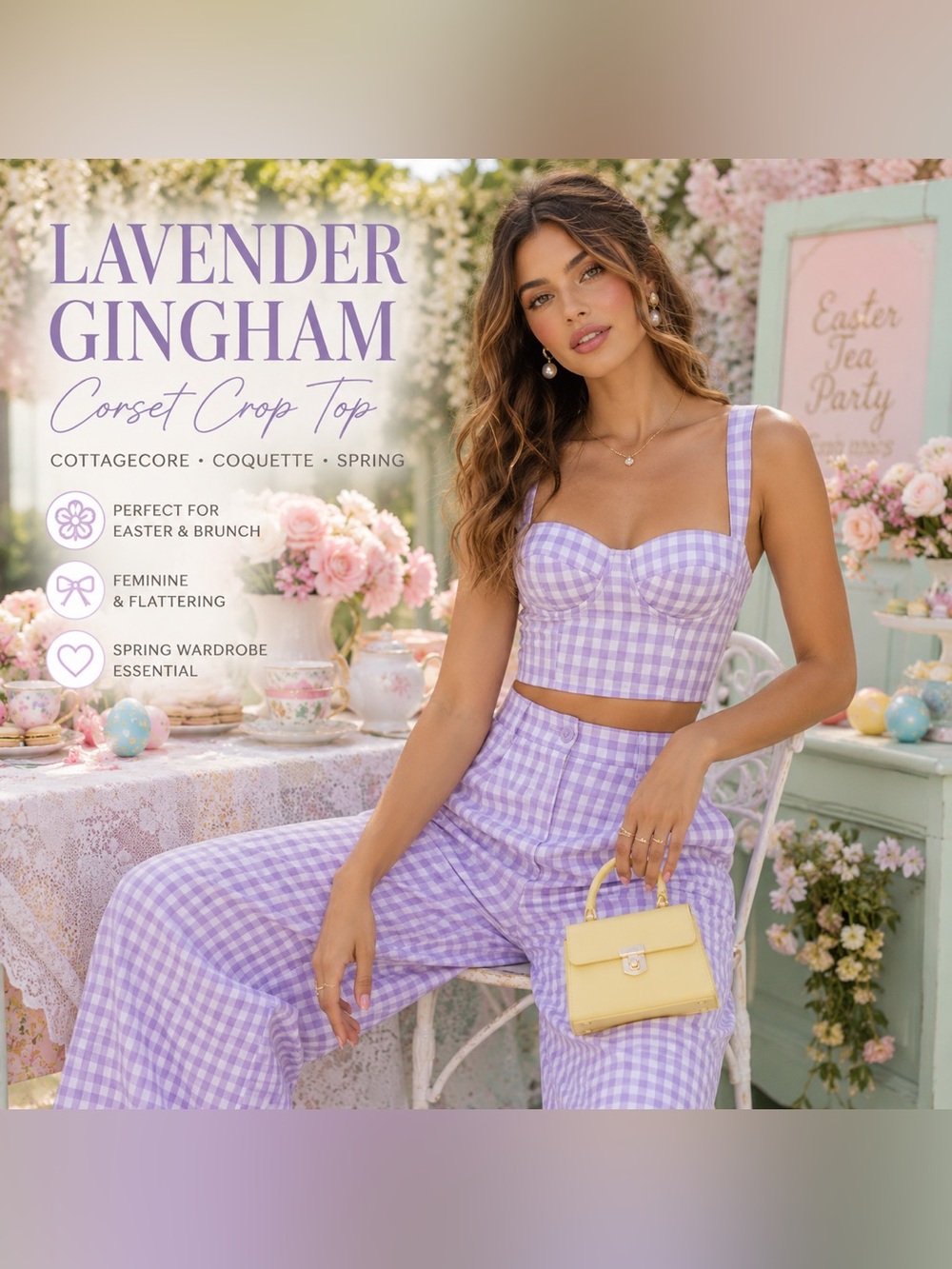 Lavender Gingham Corset Crop Top | Cottagecore Coquette Spring Bustier | Size 5
